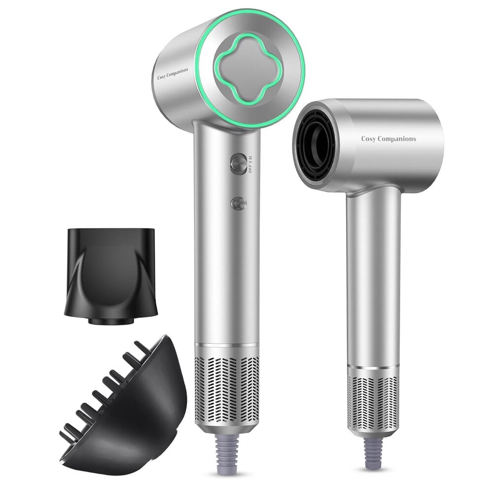 NIB! Cosy Companions Hair Dryer High Speed Negative Ionic w/ Diffuser - Silver